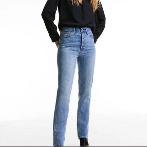 Denim Forum Aritzia The Nina Stovepipe Straight Leg Jeans Button Fly  Size 26 - Picture 1 of 13